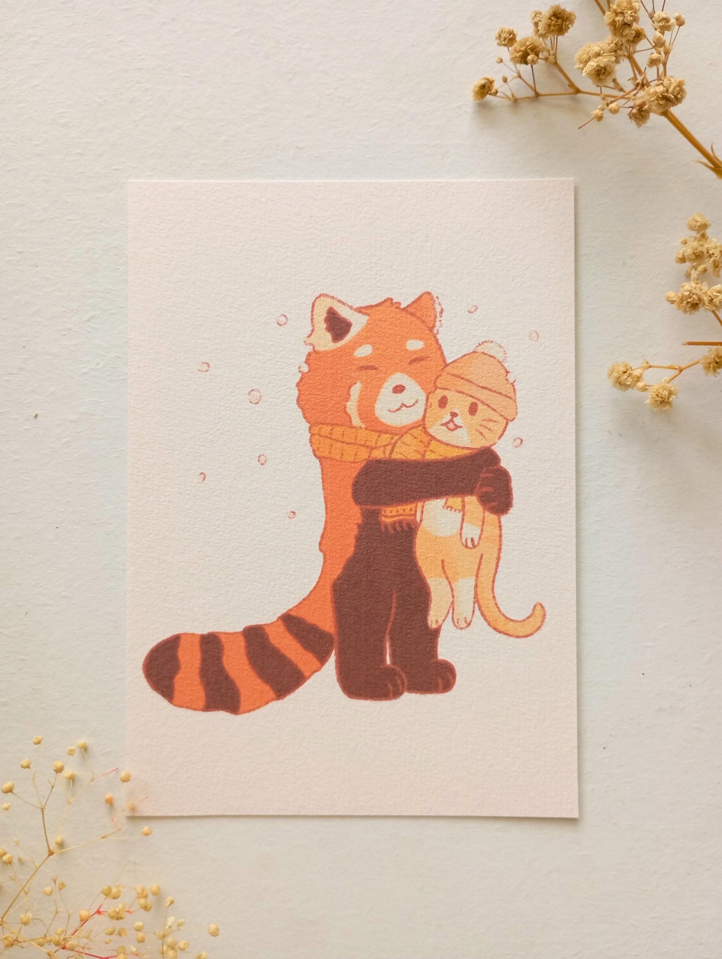 Mini print - Chat et panda roux câlin