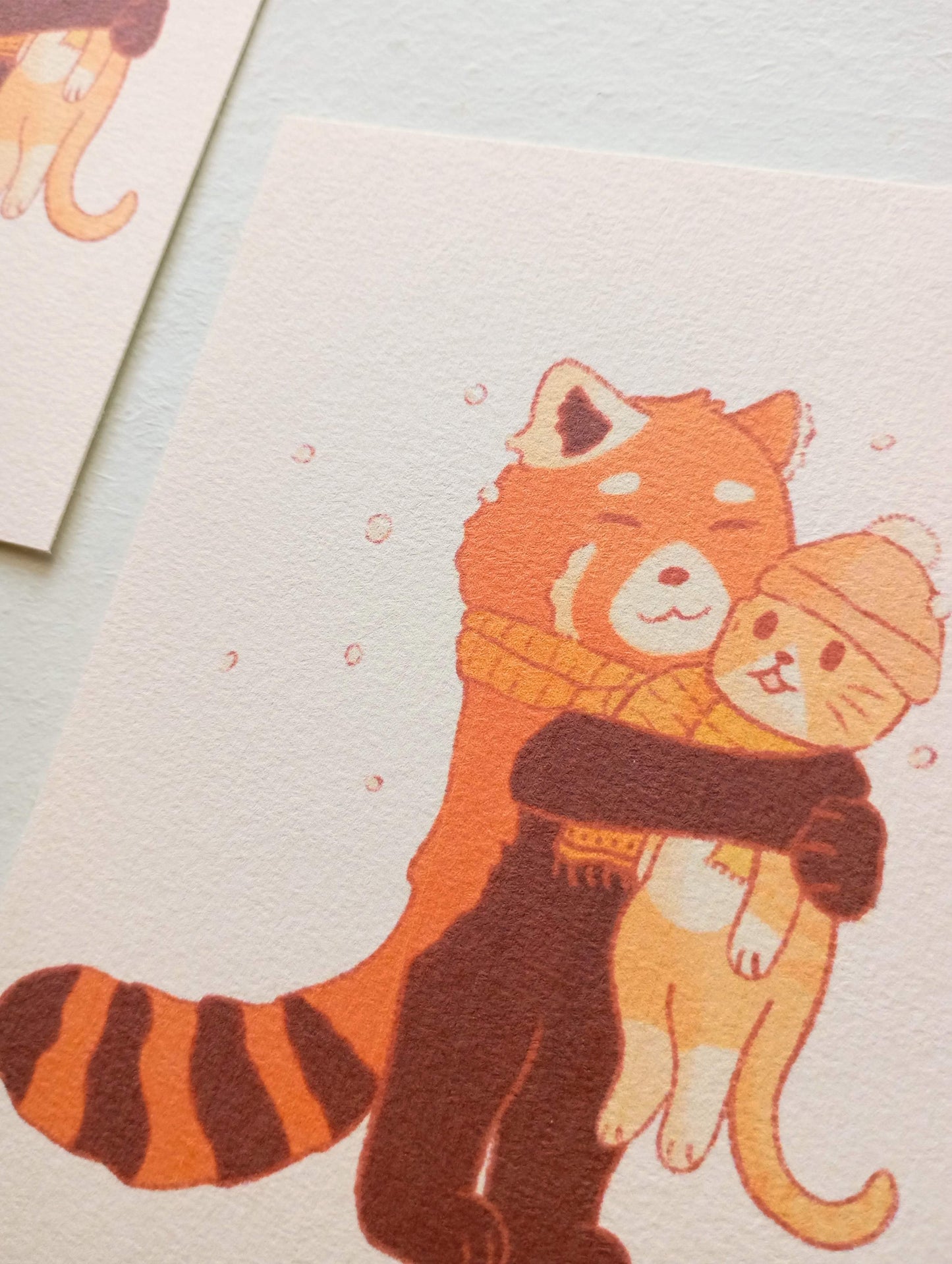 Mini print - Chat et panda roux câlin