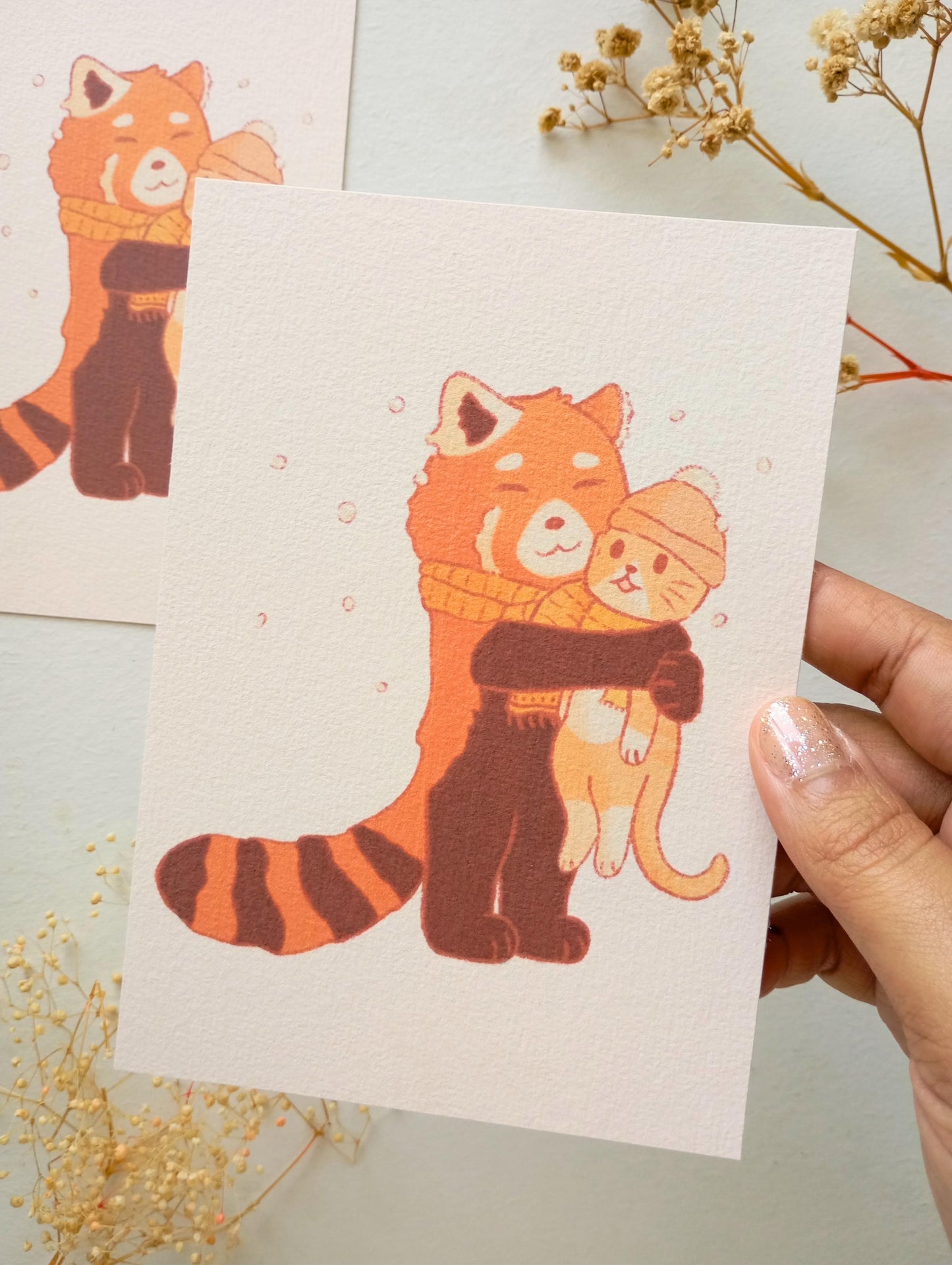 Mini print - Chat et panda roux câlin