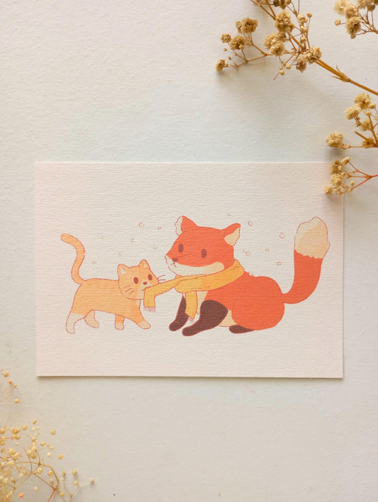 Mini print - Chat et renard hiver