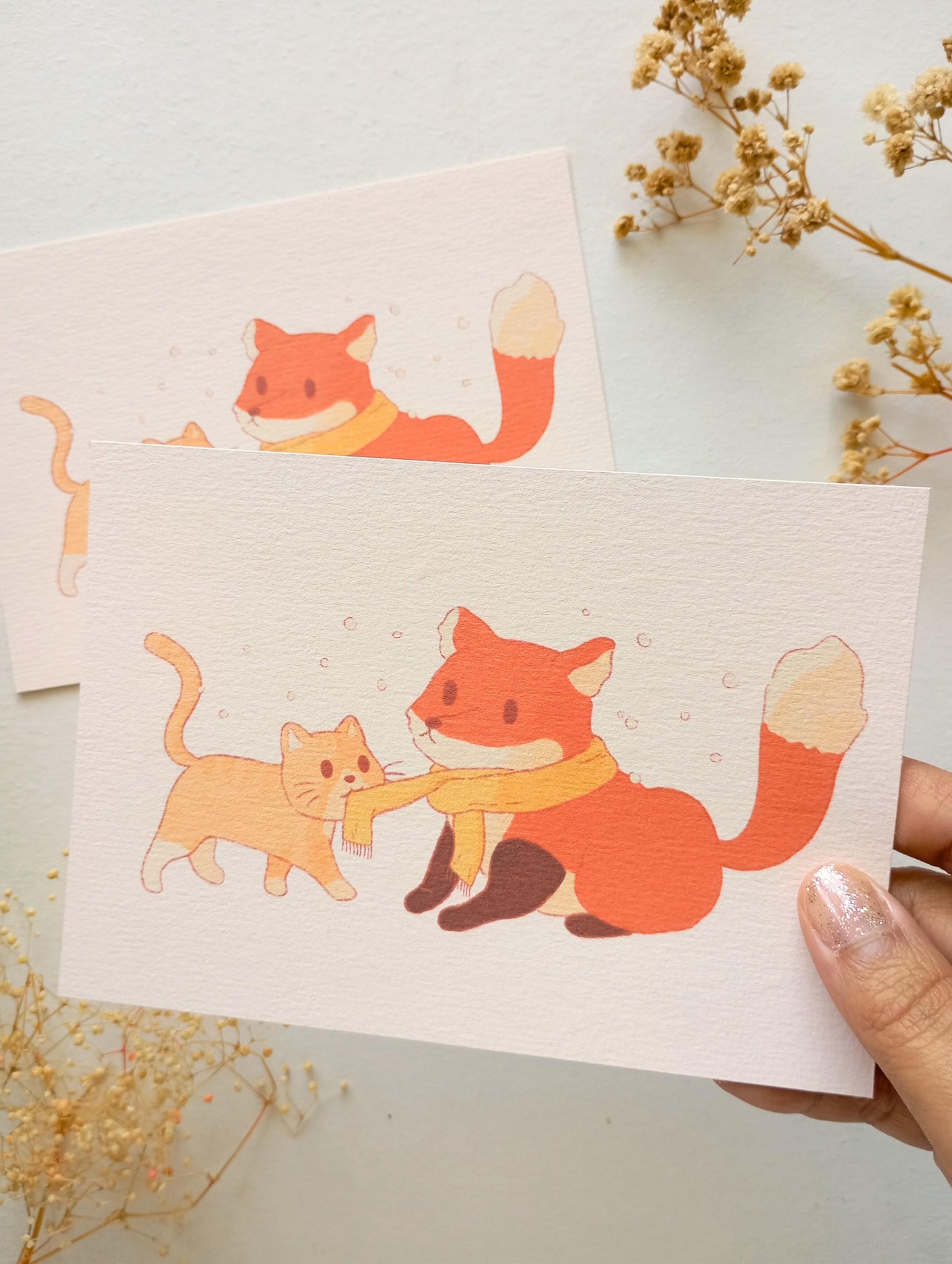 Mini print - Chat et renard hiver