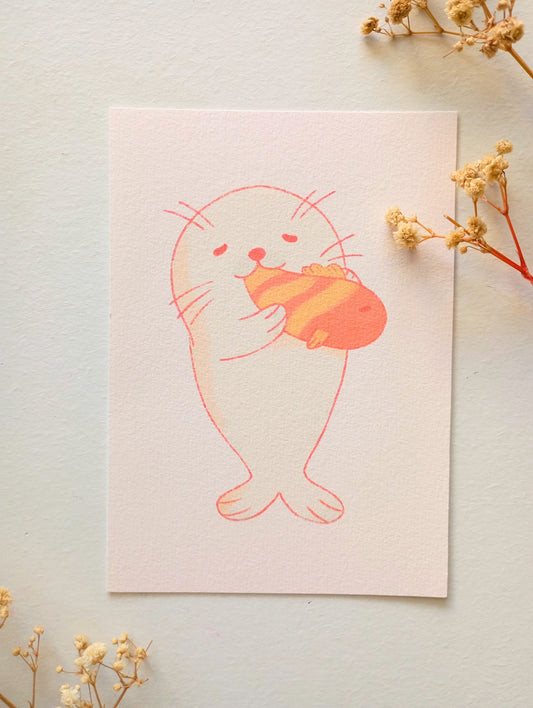 Mini print - Petit phoque et poisson