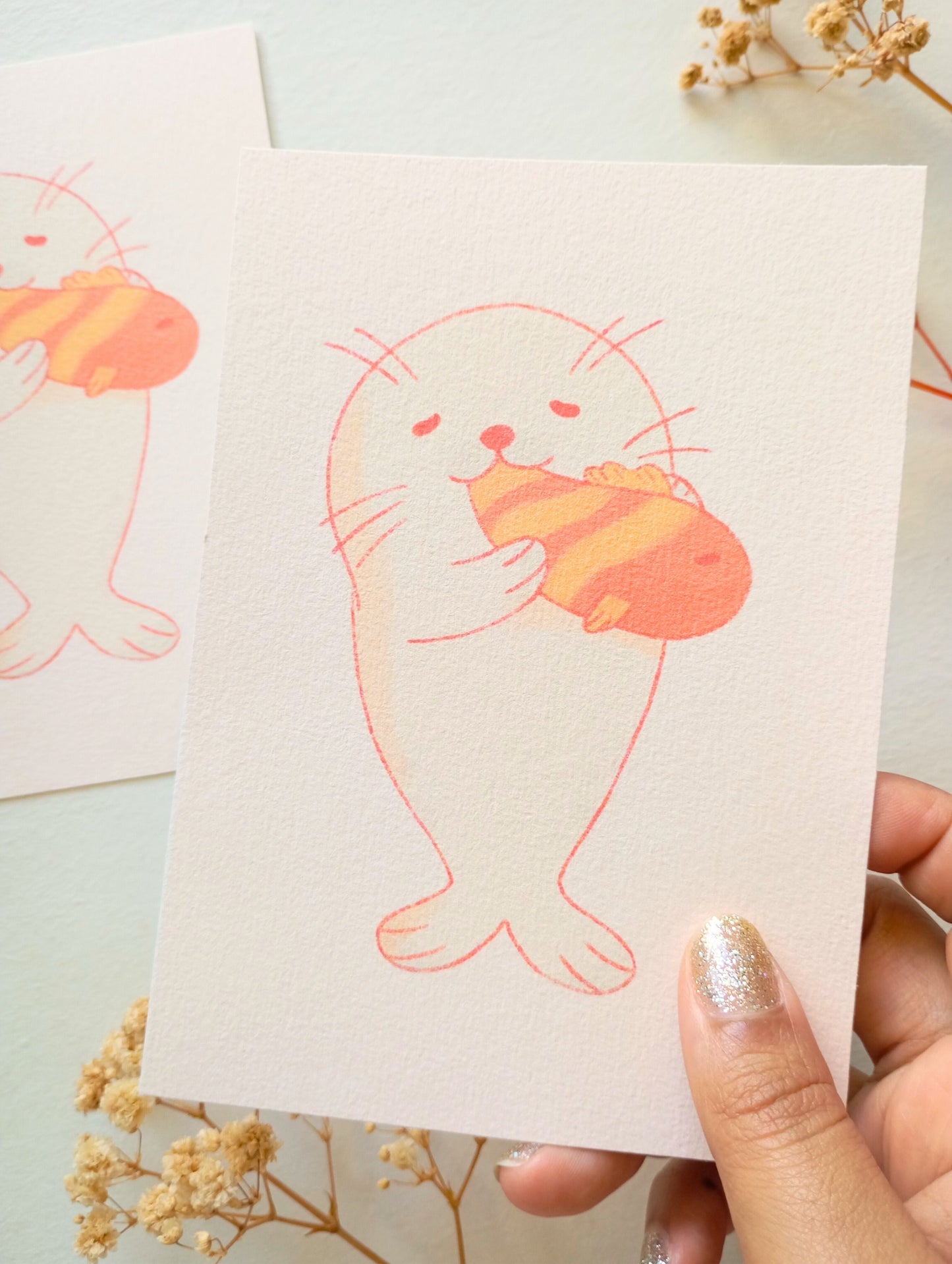 Mini print - Petit phoque et poisson