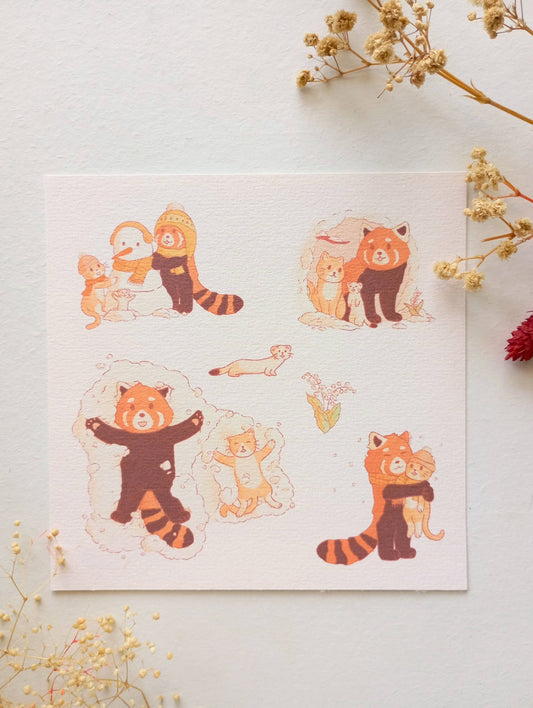 Print - Chat et panda roux d'hiver