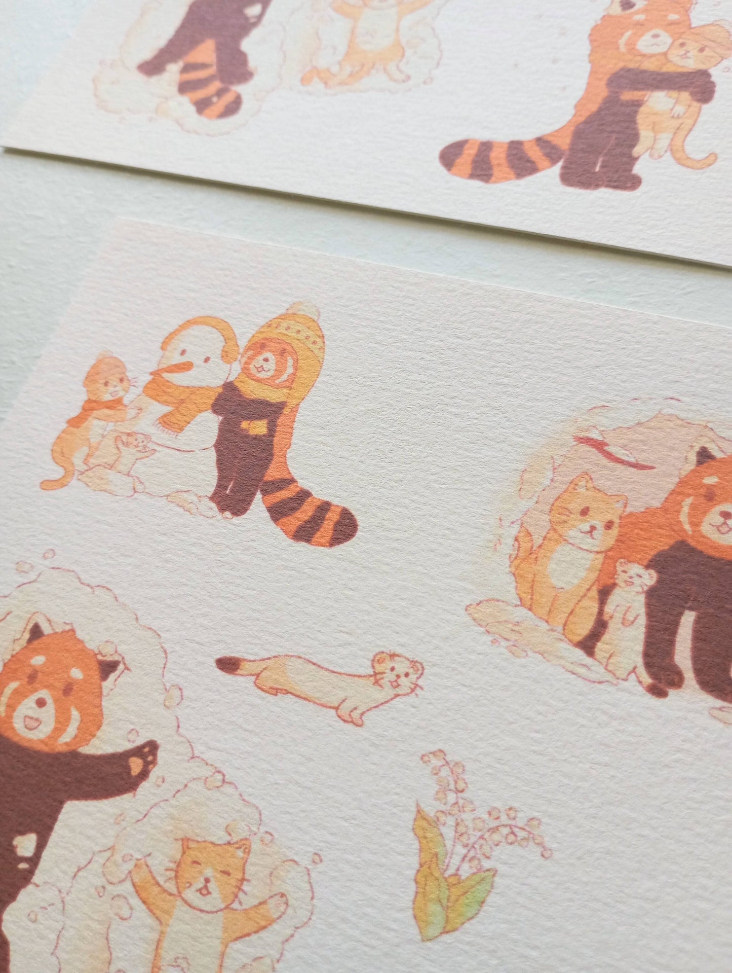 Print - Chat et panda roux d'hiver
