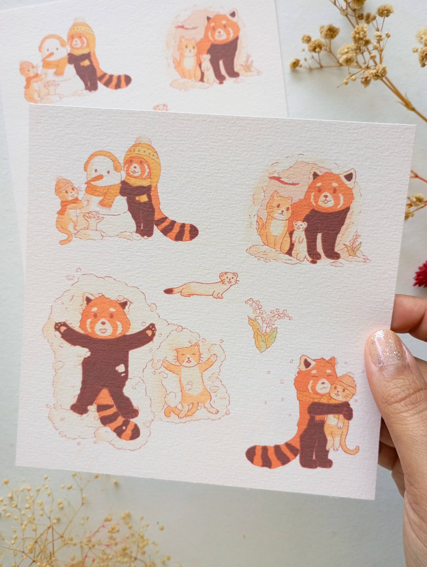 Print - Chat et panda roux d'hiver