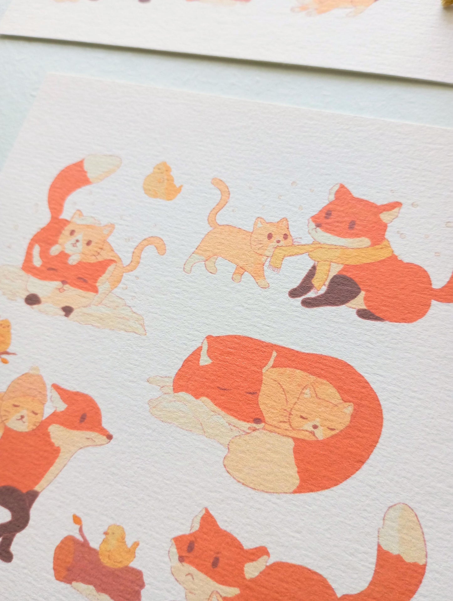 Print - Chat et renard d'hiver