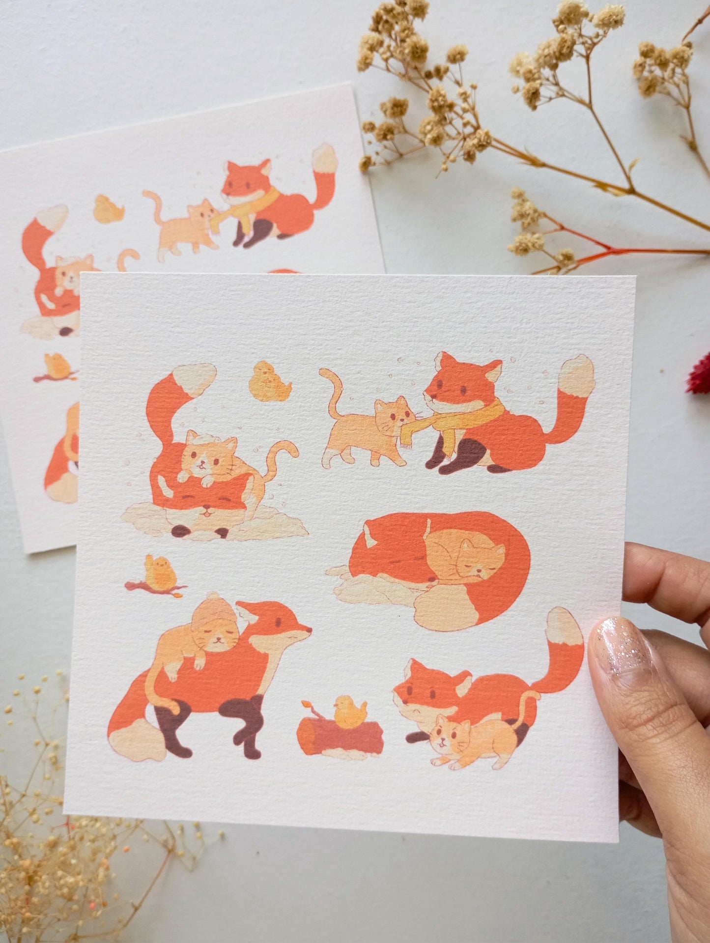 Print - Chat et renard d'hiver