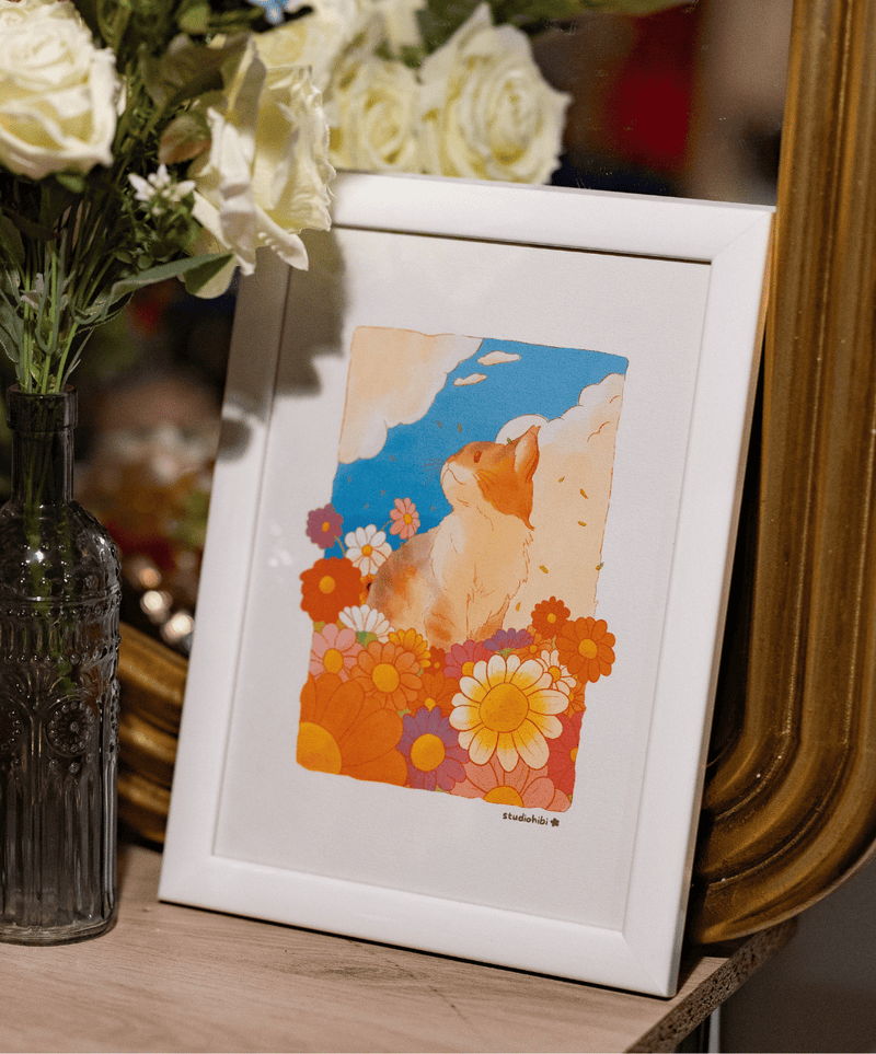 Portrait chat et fleurs